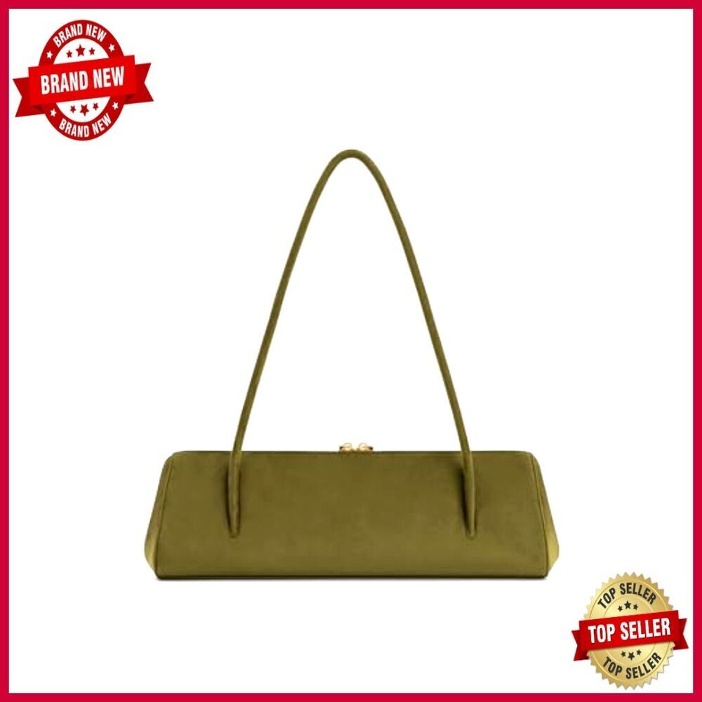Faux Suede Shoulder Bag Satchel with Gold Hardware, Fits Phone - Picture 4 of 6